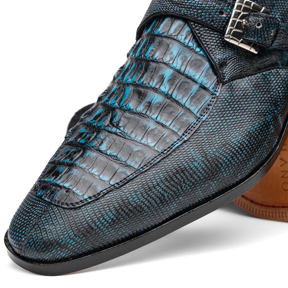Marco Di Milano Toluca Blue / Black Jean Monk Strap Lizard & Crocodile Shoes