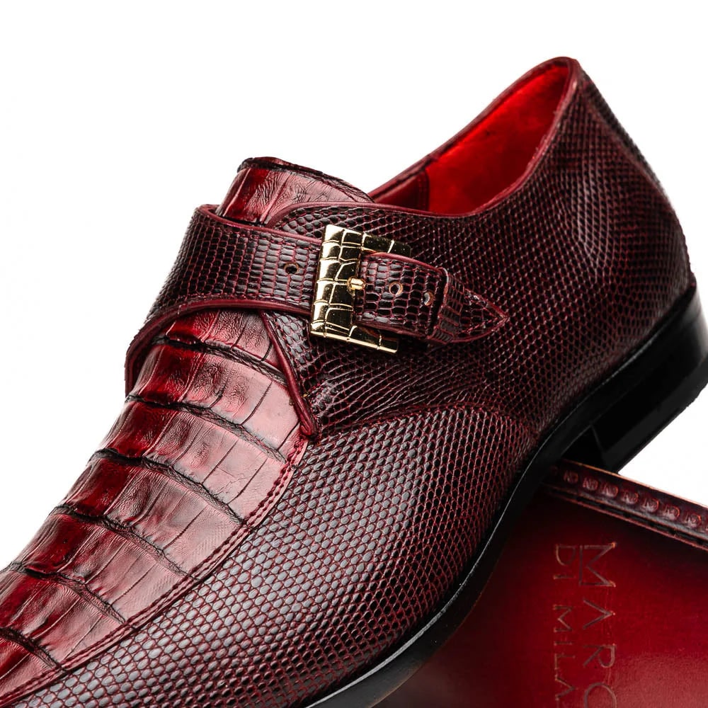 Marco Di Milano Toluca Wine / Burgundy Monk Strap Lizard & Crocodile Shoes