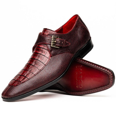 Marco Di Milano Toluca Wine / Burgundy Monk Strap Lizard & Crocodile Shoes 1 TOLUCA_CAIMAN FUS-LIZ RING_WINE_8  - from alligatorwarehouse.com