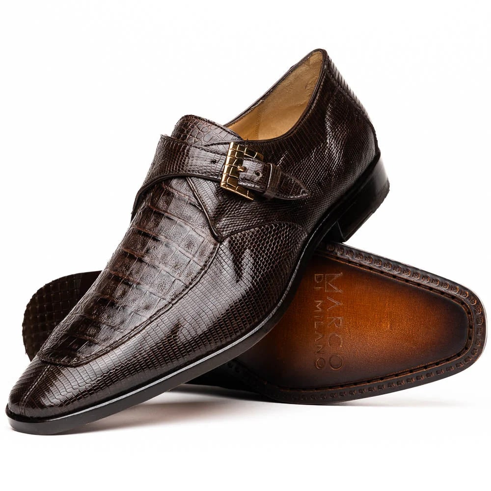 Marco Di Milano Toluca Brown Monk Strap Lizard & Crocodile Shoes