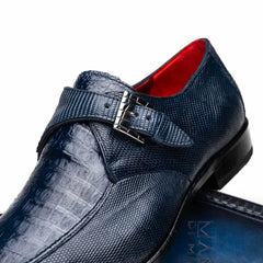 Marco Di Milano Toluca Navy Blue Monk Strap Lizard & Crocodile Shoes