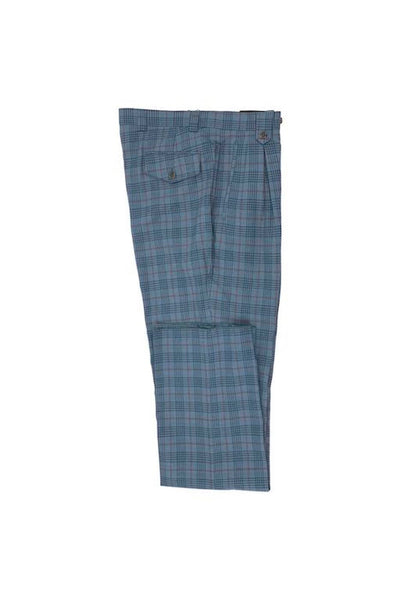 Tiglio Luxe Teal with Red Windowpane Wide Leg Wool Dress Pant 2586/2576 TLS20048/5 1   - from alligatorwarehouse.com