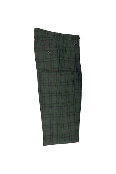 Tiglio Luxe Sage Green with Charcoal Gray Windowpane Wide Leg Wool Dress Pants 2576 TLS20049/1 1   - from alligatorwarehouse.com