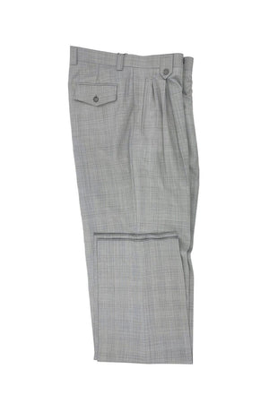 Tiglio Luxe Light Gray with Baby Blue Windowpane Wide Leg Wool Dress Pants 2576 TLS20061/1