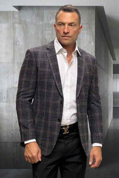 Men's Modern Fit Wool & Cashmere Patch Pocket Sport Coat Blazer in Black Windowpane Plaid 1 Tropez-Black-36S  - from alligatorwarehouse.com