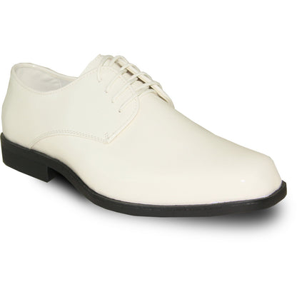 Bravo Mens Classic Plain Square Toe Shiny Patent Tuxedo Dress Shoe in Ivory
