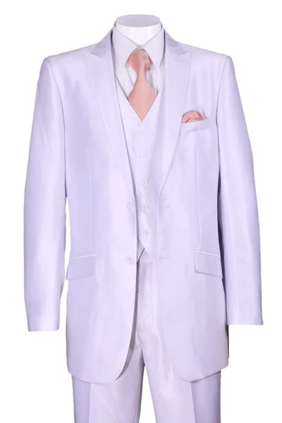Mens 2 Button Vested Slim Fit Shiny Sharkskin Suit in White 1 Q7-2799  - from alligatorwarehouse.com