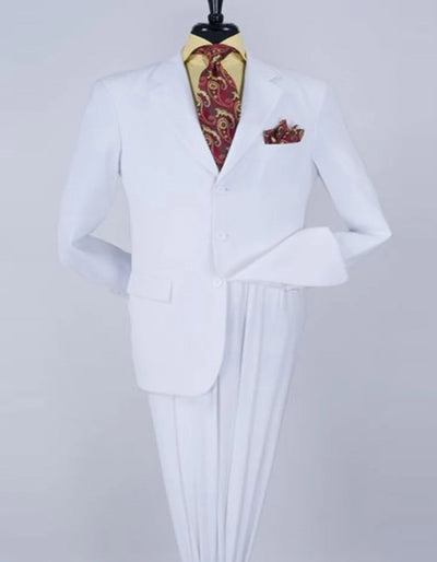 White Wedding Suit For Men - Perfect For Groom - Mens Classic Fit Three Button Poplin Two Piece Suit In White 1   - from alligatorwarehouse.com