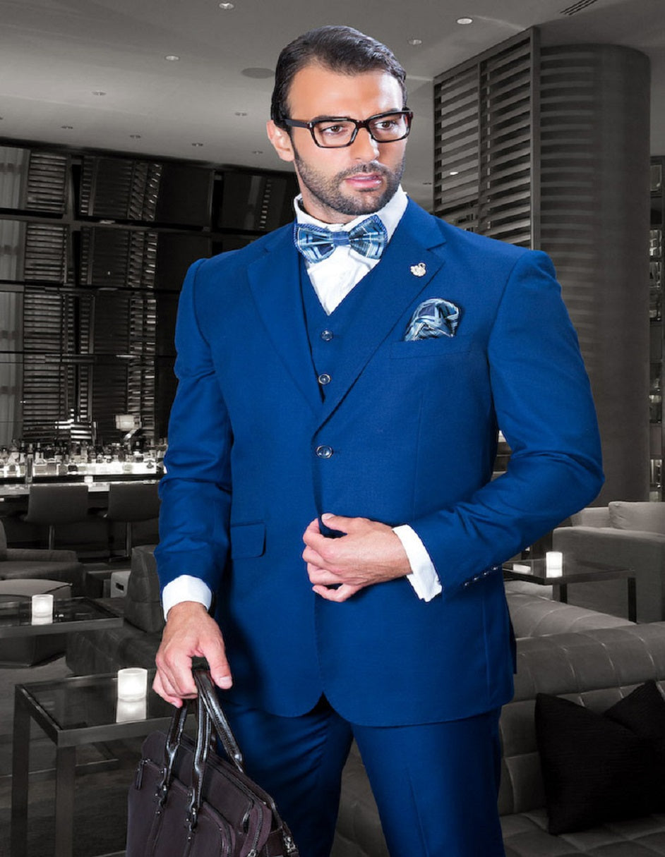 Mens Classic Fit Pleated Pant 2 Button Wool Suit in Sapphire Blue 1 TZ-100BG_SAPPHIRE_56R  - from alligatorwarehouse.com