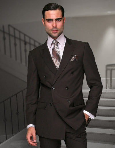 Statement Men's 2-Piece 100% Wool Modern Fit Fashion Suit – Double-Breasted Style 1 TZD-100-BROWN-34S  - from alligatorwarehouse.com