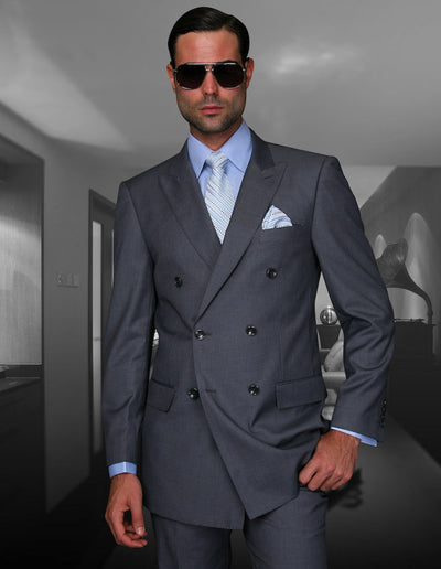 Statement Men's 2-Piece 100% Wool Modern Fit Fashion Suit – Double-Breasted Design 3 TZD-100-BLACK-M-34S  - from alligatorwarehouse.com