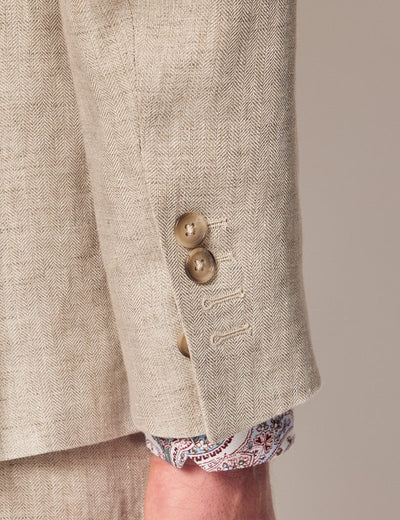 Mens Linen Suit For Beach Wedding - Summer  Suit in Natural Herringbone Tailored Fit 10 QP-8734  - from alligatorwarehouse.com