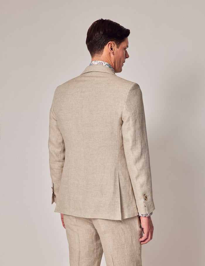 Mens Linen Suit For Beach Wedding - Summer  Suit in Natural Herringbone Tailored Fit