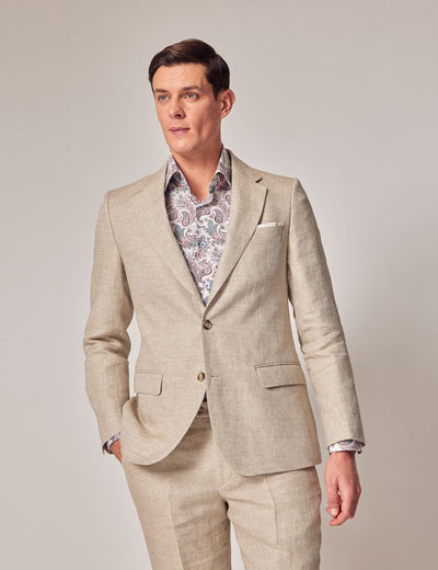 Mens Linen Suit For Beach Wedding - Summer  Suit in Natural Herringbone Tailored Fit 3 QP-8734  - from alligatorwarehouse.com