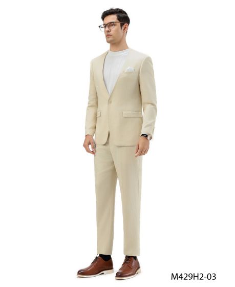 Tan Linen Suit For Summer - Collarless Blazer and Pants Collarless Lapel - No Lapel Casual! 6   - from alligatorwarehouse.com