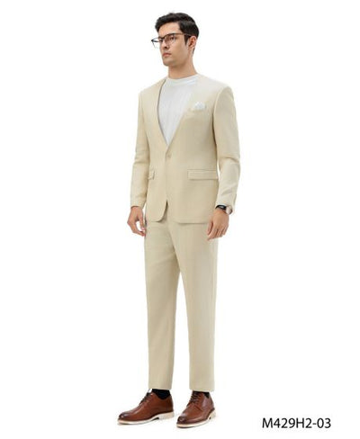 Tan Linen Suit For Summer - Collarless Blazer and Pants Collarless Lapel - No Lapel Casual! 6   - from alligatorwarehouse.com