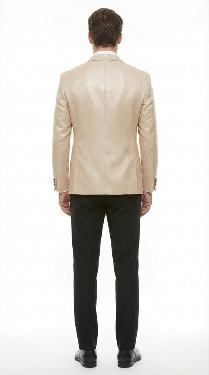 Men’s Tan Tuxedo Blazer with Black Lapel – Formal Dinner Jacket Suit + Pants for Wedding, Prom champaign beige color