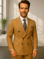 Wool Suit - Italian Made Business Suit by Statement Men's 2 Piece 100% Wool Double Breasted Suit - Pinstripe Pattern