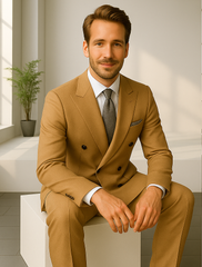 Wool Suit - Italian Made Business Suit by Statement Men's 2 Piece 100% Wool Double Breasted Suit - Pinstripe Pattern