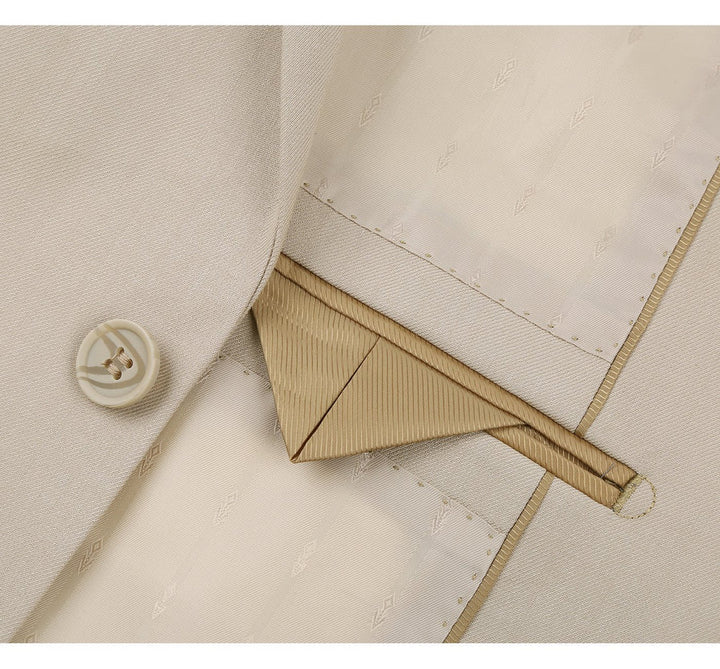 Mens Basic Two Button Classic Fit Suit with Optional Vest in Light Tan Beige