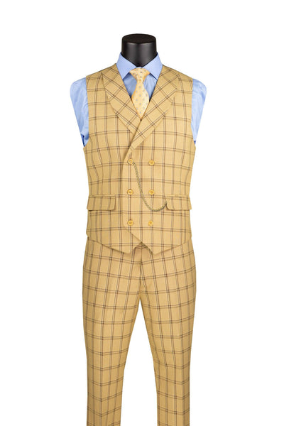 La Scale Collection-Windowpane Three Piece Suit - Tan 2 SO1MV2W-4_TAN_36S  - from alligatorwarehouse.com