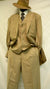 Mens Brown Pinstripe Zoot Suit – 1920s Gangster Vintage 3-Piece Suit with Wide-Leg Pants and Fedora Look - Three Buttons