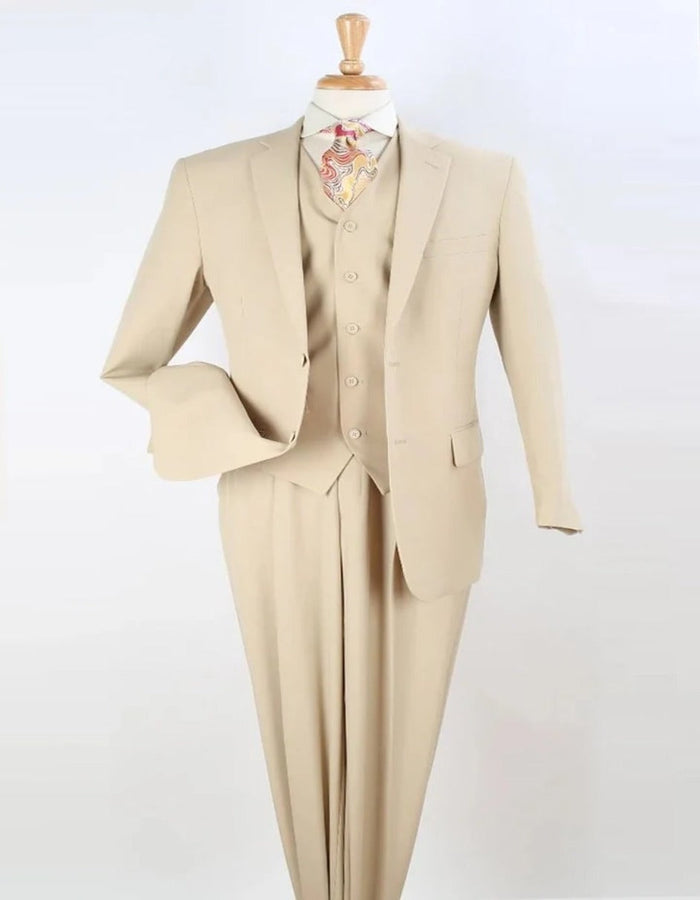 Pleated Suit - Mens Suits With Pleated Pant -  Regular Fit Suit - Vested Tan Suit