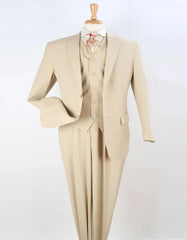 Pleated Suit - Mens Suits With Pleated Pant -  Regular Fit Suit - Vested Tan Suit