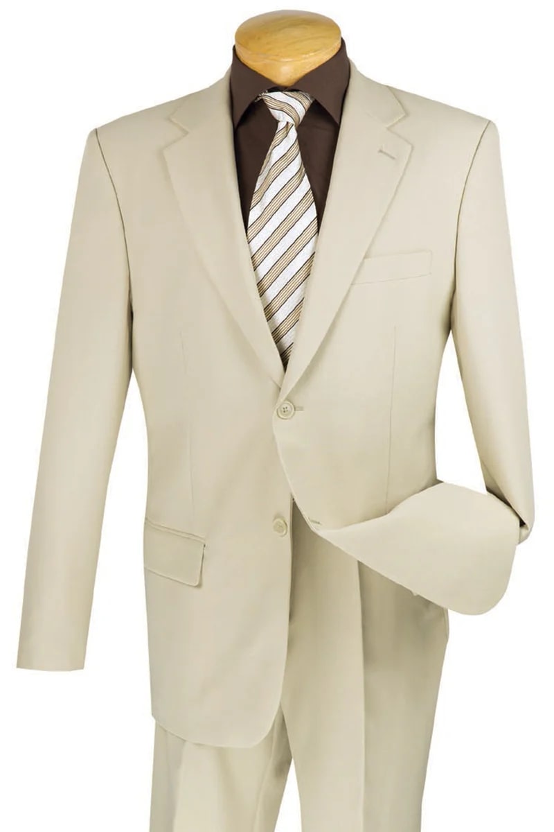 Mens 2 Button Classic Rayon Fabric Suit in Beige
