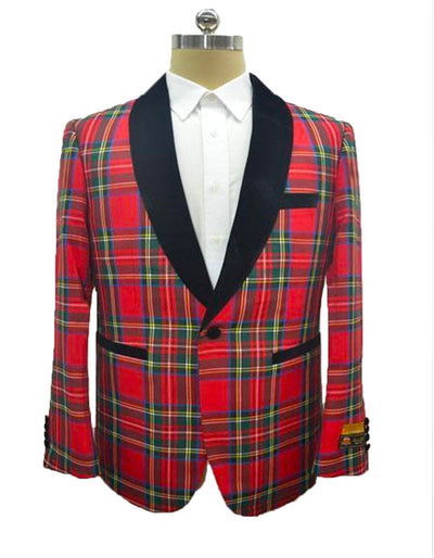 Mens Tartan Plaid Christmas Holiday Blazer in Red 9   - from alligatorwarehouse.com