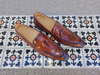 Tassel Loafer With Gator Print 1 KS503-66EWHISKY75  - from alligatorwarehouse.com
