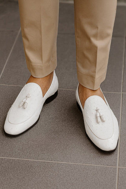 Marco Di Milano Aubiere White Ostrich Quill Tassel Loafers