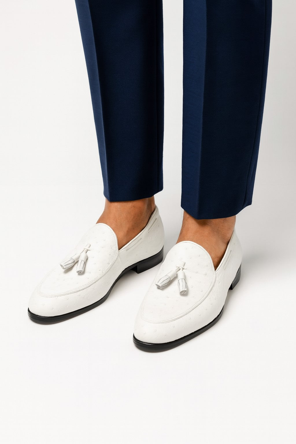 Marco Di Milano Aubiere White Ostrich Quill Tassel Loafers