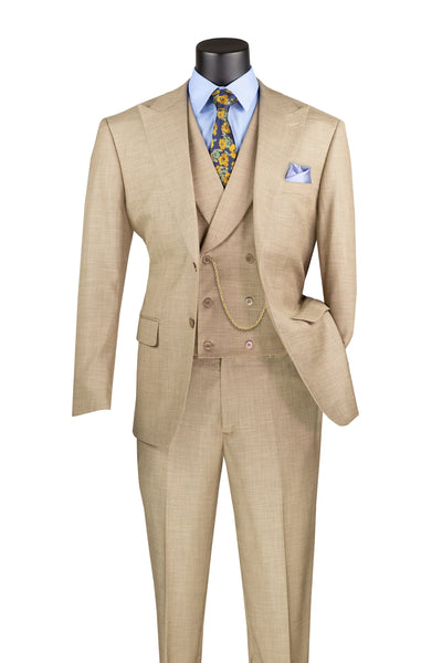 Taupe Modern Fit 3-Piece Suit with Lapel Vest & Adjustable Pants 1 SO1MV2K-2_Taupe_38S  - from alligatorwarehouse.com