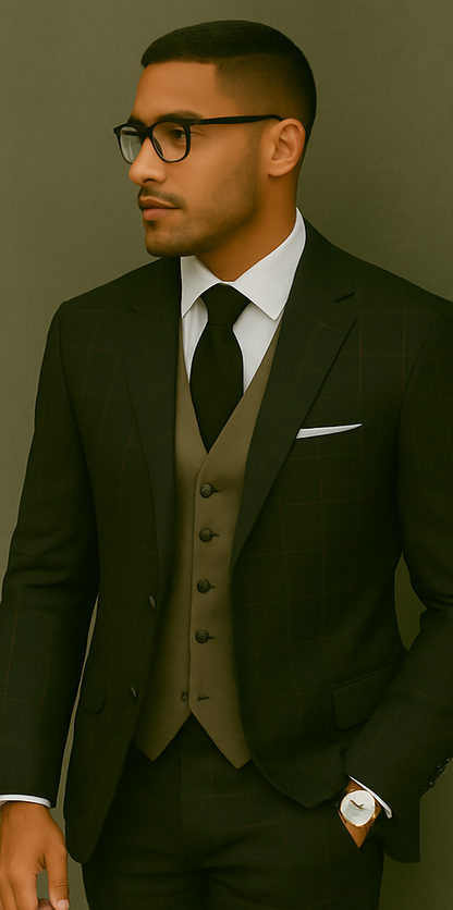 Wool Suit - Italian Made Business Suit by Statement Men's 3 Piece 100% Wool Modern Fit Suit - Bold Accent Color