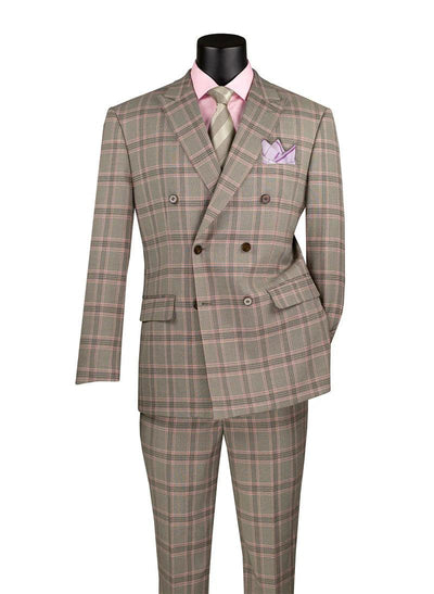 Men’s Light Taupe Glen Plaid Double-Breasted Suit - Modern Fit 1 SO1MDW-2_LightTaupe_38S  - from alligatorwarehouse.com