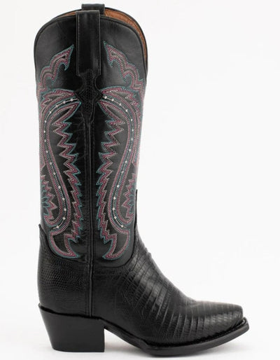 Ferrini Women's Taylor Snip Toe Genuine Lizard Boots - Black 6 81161-04-075-B  - from alligatorwarehouse.com
