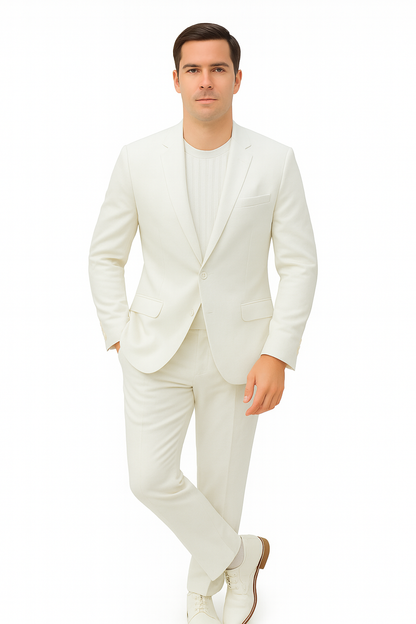 Mens Two Piece Linen Suit Relaxed Hybrid Fit No Collar