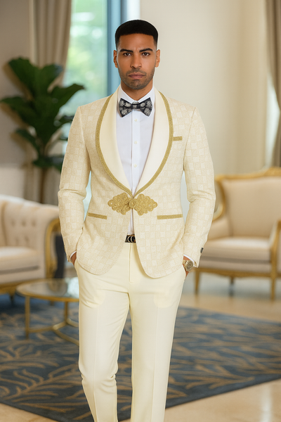 2025 Ivory and Gold 2pc Men's Suit by Tazzio 2   - from alligatorwarehouse.com