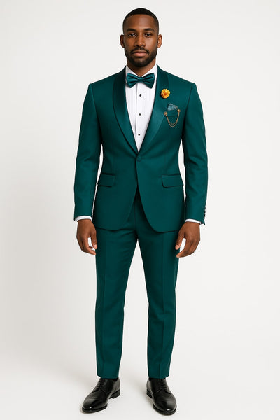 Teal Green Tuxedo Suit for Men – Satin Shawl Lapel Prom and Wedding Suit 1   - from alligatorwarehouse.com