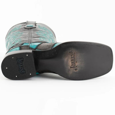 Ferinni Boot - Mens Dress Cowboy Boot  - Ferrini Men's Patchwork Square Toe Boots Handcrafted   in  Black/Teal Color 5 11393-50-080-D  - from alligatorwarehouse.com