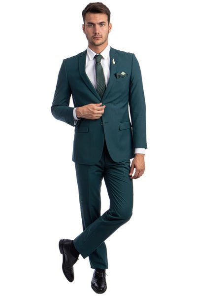 Men's Basic 2 Button Slim Fit Wedding Teal Green Suit 2   - from alligatorwarehouse.com