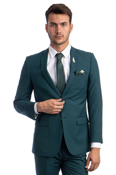 Men's Basic 2 Button Slim Fit Wedding Teal Green Suit 1   - from alligatorwarehouse.com