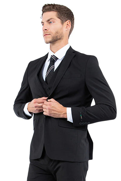 Men's One Button Vested Slim Fit Business & Wedding Suit In Black 1 X1-3872  - from alligatorwarehouse.com
