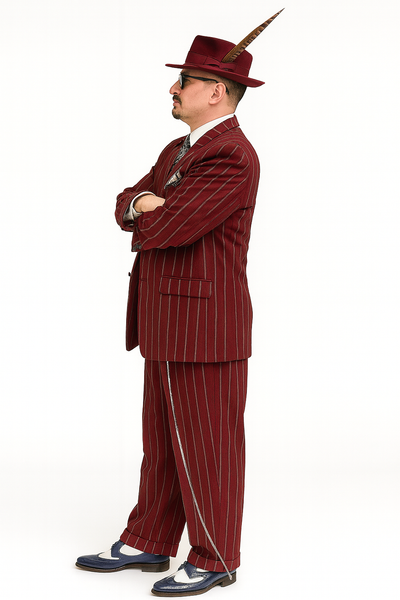 Burgundy Pinstripe Zoot Suit – 3 Piece 1920s/1930s Gangster Outfit (Jacket and Pants and Vest)  Vintage Fashion 5   - from alligatorwarehouse.com