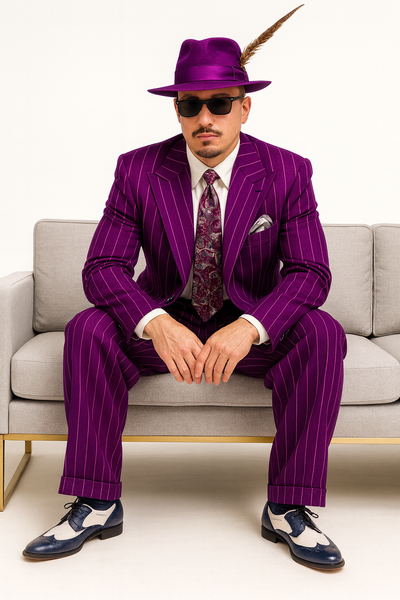 Purple Pinstripe Zoot Suit  3 Piece 1920s/1930s Gangster Outfit (Jacket and Pants and Vest)  Vintage Fashion 6   - from alligatorwarehouse.com