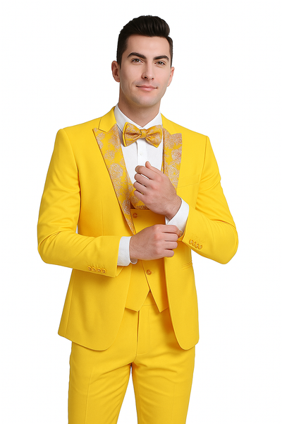 Radiant Golden Bloom Mens 3-Piece Suit with Floral Peak Lapel 9   - from alligatorwarehouse.com
