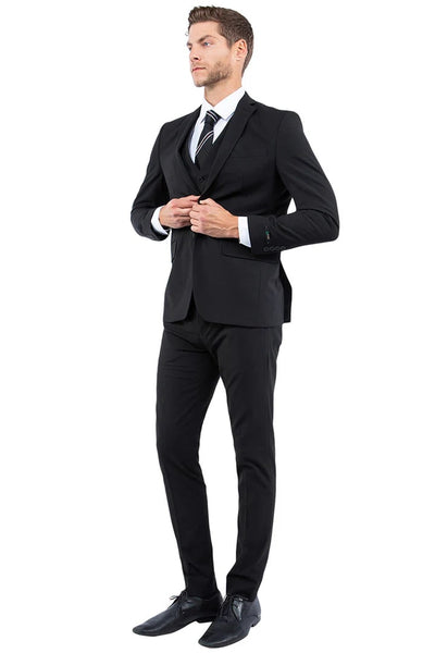 Men's One Button Vested Slim Fit Business & Wedding Suit In Black 2 X1-3872  - from alligatorwarehouse.com