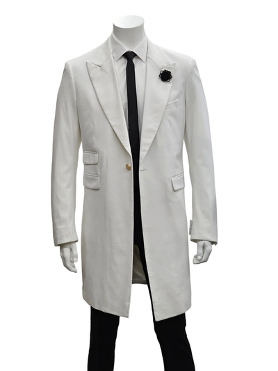 Mens White Velvet Victorian Tailcoat Tuxedo – Three Quarter Length Cutaway Stage And Wedding Jacket