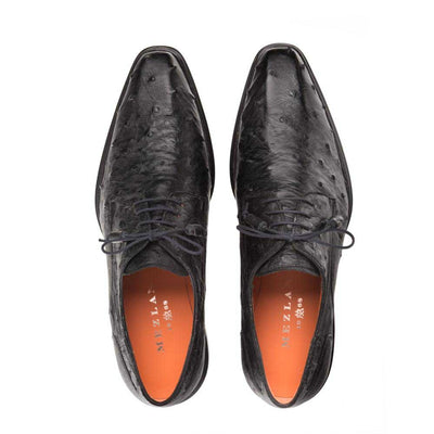 Tillson Black Genuine Ostrich Plain Toe Mens Blucher By Mezlan Made In Spain Brand 5   - from alligatorwarehouse.com